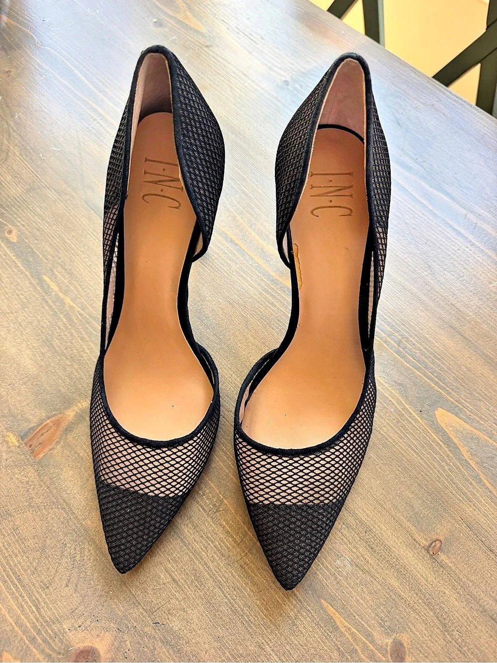 INC Black Mesh Pointed-Toe Heels